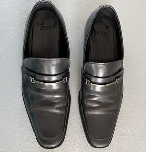 Hugo Boss “Carl” Men’s Black Leather Horsebit Loafers Dress Shoes Size 10 Luxe